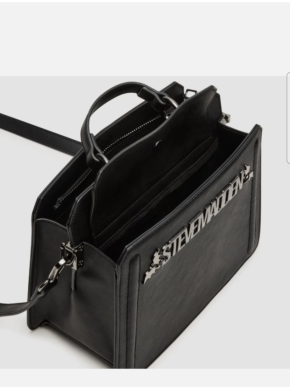 Steve Madden Black Structured Satchel with Silver Logo